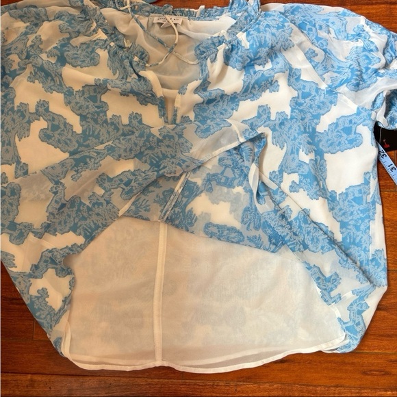 Daily Look Current Air Textured Prints Ruffled Neck Short Sleeve Blouse - Picture 7 of 11